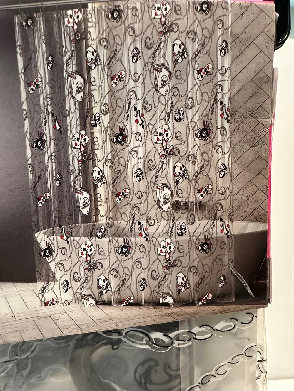 NWT Ed Hardy Printed Peva Black & White Shower Liner.